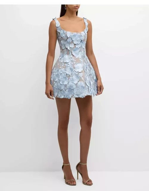 Jasmine Floral Applique Fit-&-Flare Mini Dres