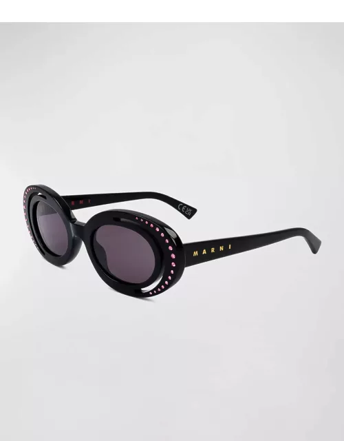 Crystal-Embellished Acetate Oval Sunglasse