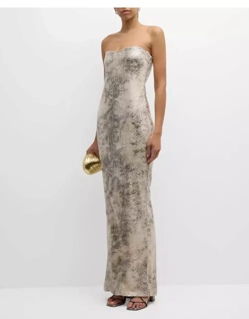 Winslow Sequin Snake-Print Strapless Maxi Dres