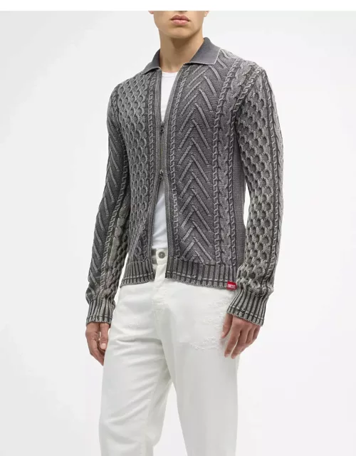 Men's K-Epano Mixed-Knit Zip Cardigan