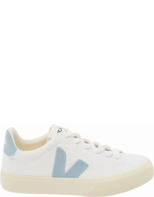 Veja White And Light Blue Sneakers With Logo Details In Leather Woman