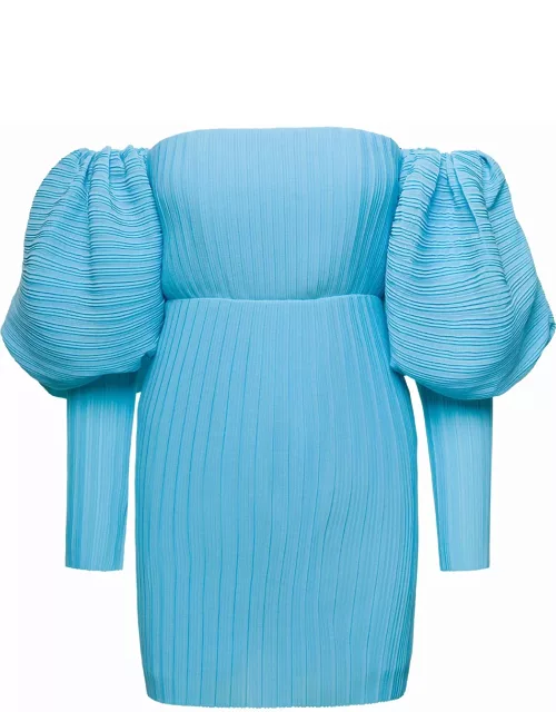 Solace London Light -blue Skye Off-shoulder Mini Dress In Polyester Woman