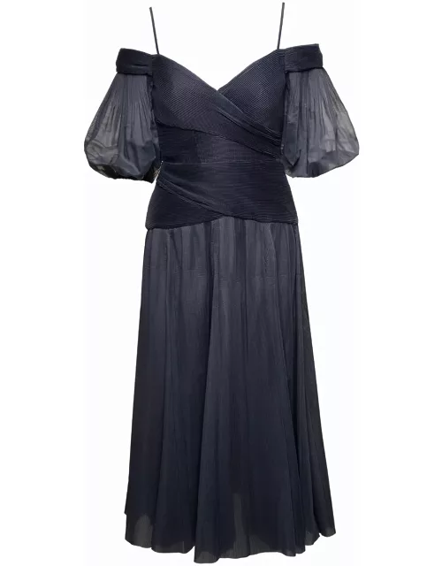 Zimmermann Black Off-shoulder Pleated Midi Dress In Black Chiffon Woman
