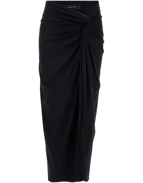Federica Tosi Black Wrinkled Long Skirt In Techno Fabric Stretch Woman