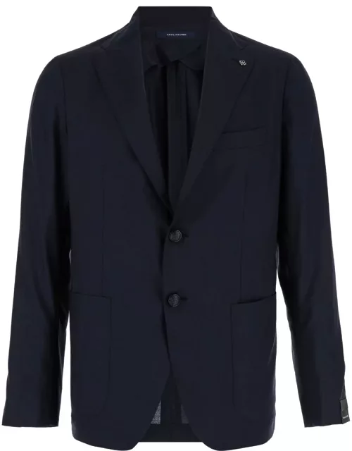 Tagliatore Blue Single-breasted Jacket In Wool And Silk Man