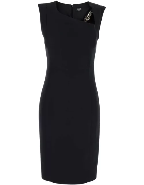 Liu-Jo Black Shealth Dress With Chain Detail In Techno Fabric Stretch Woman
