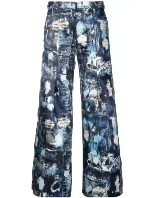 John Richmond Cropped Trousers With Wide Leg And Iconic Runway Denim-effect Pattern.