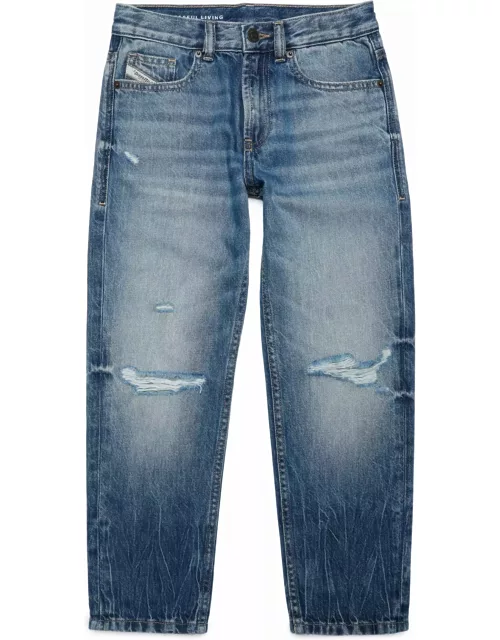 Diesel 2010-j Trousers 2010 Blue Straight Jeans With Abrasions And Tear