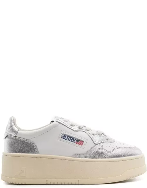 Autry White And Silver Medalist Platform Low Sneaker
