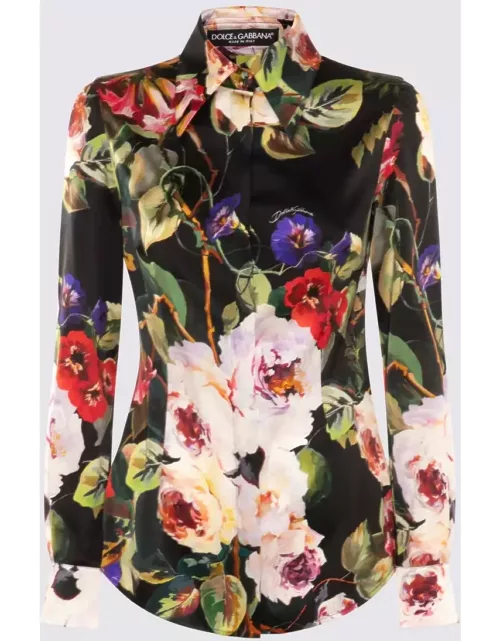 Dolce & Gabbana Black Multicolour Silk Blend Shirt