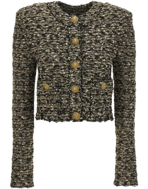 Balmain Collarless Tweed Cropped Jacket