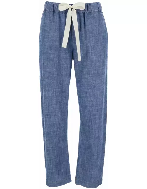 SEMICOUTURE Light Blue Pants With Contrasting Drawstring In Cotton Woman