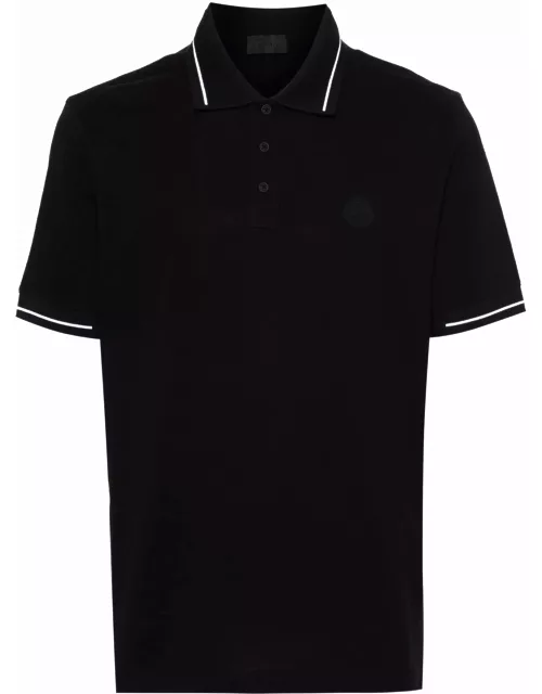 Moncler Black Short-sleeved Polo With Embroidered Logo