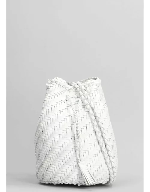 Dragon Diffusion Pompom Double Shoulder Bag In White Leather