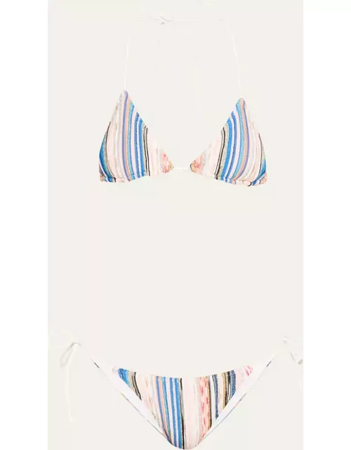 Metallic Space-Dyed Stripe Two-Piece Swimsuit