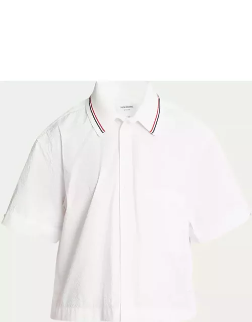 Men's Cotton Seersucker Knit Collar Shirt