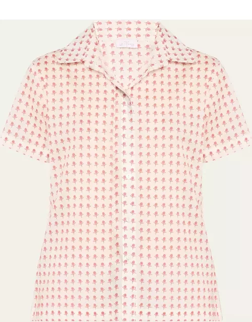 Floral-Print Linen Short Pajama Set
