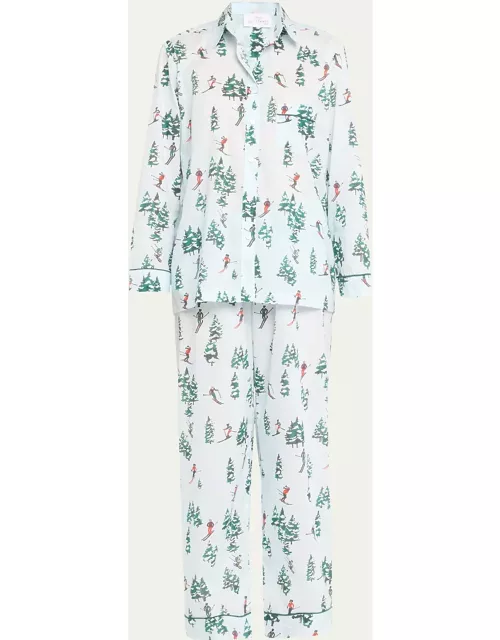 Cropped Ski-Print Cotton Pajama Set