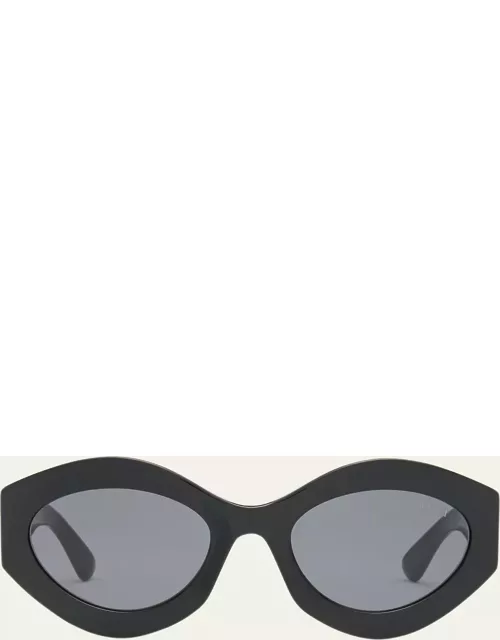 Logo Acetate & Metal Oval Sunglasse