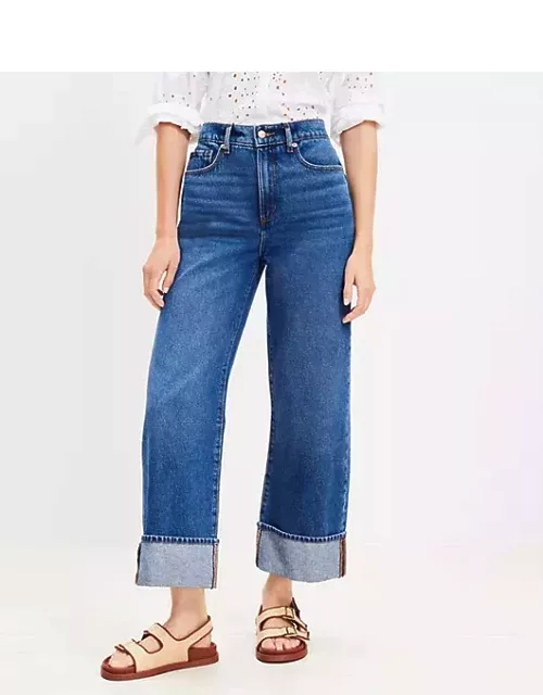 Loft Flip Cuff High Rise Wide Leg Crop Jeans in Medium Faded Wash