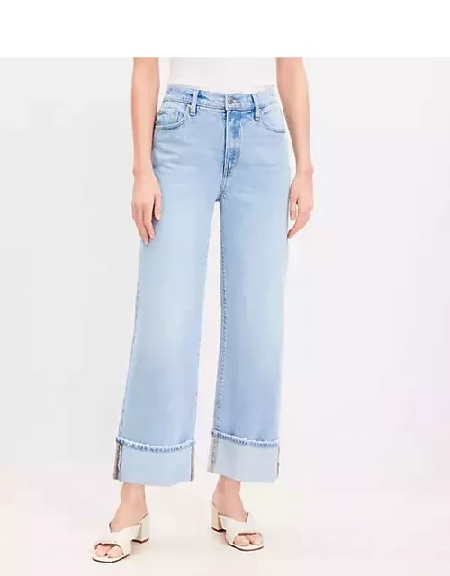 Loft Flip Cuff High Rise Wide Leg Crop Jeans in Light Wash