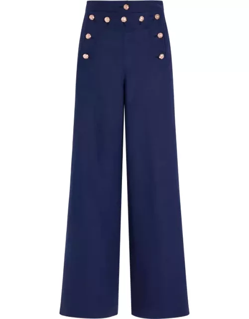 Women Linen Pants Solid- Vilebrequin X Ines De La Fressange - Pant - Liris - Blue
