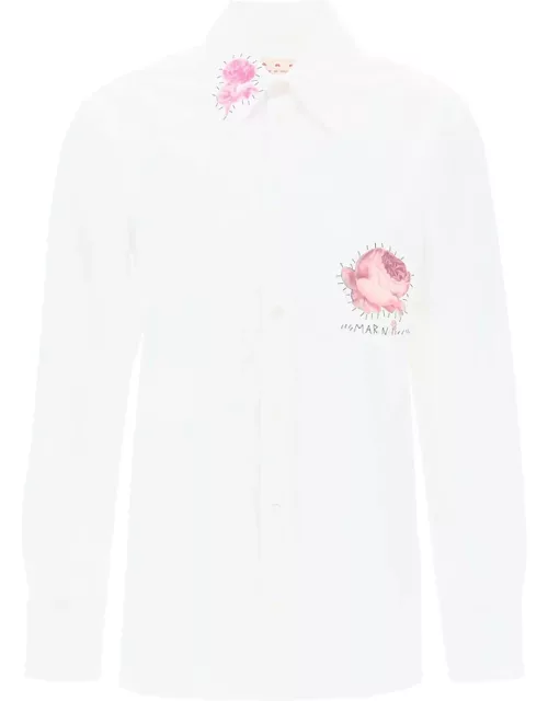 MARNI "shirt with flower print patch and embroidered logo