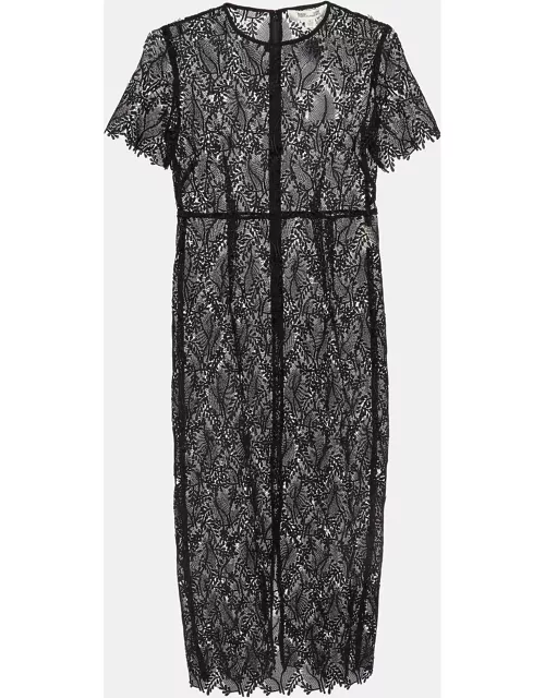 Diane Von Furstenberg Black Lace Tailored Overlay Midi Dress