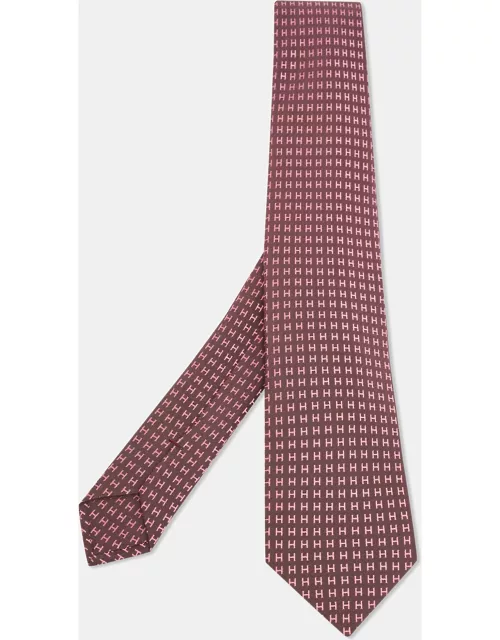 Hermés Pink/Burgundy Faconnee H Jacquard Silk Tie