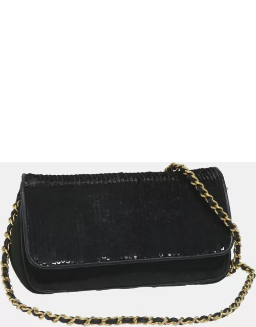 Chanel Black Sequin and Synthetic Flap Bag