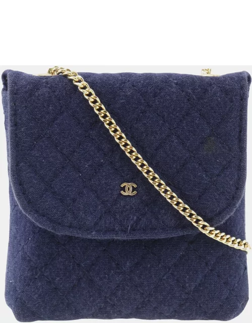 Chanel Navy Blue Cotton Chain Shoulder Bag