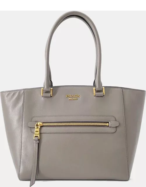 Prada Grey Leather Vitello Danio Twin Pocket Tote Bag