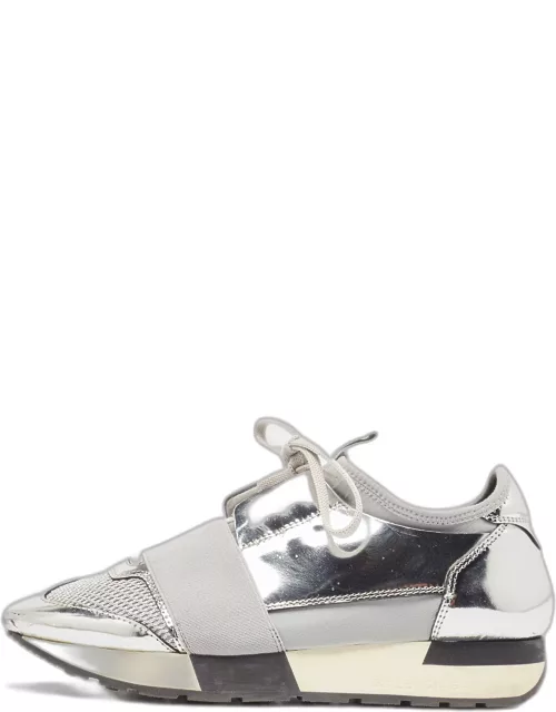 Balenciaga Silver Leather and Mesh Race Runner Sneaker