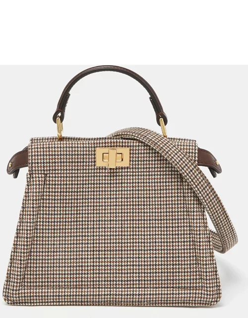 Fendi Beige/Brown Wool and Leather Petite Peekaboo ISeeU Top Handle Bag