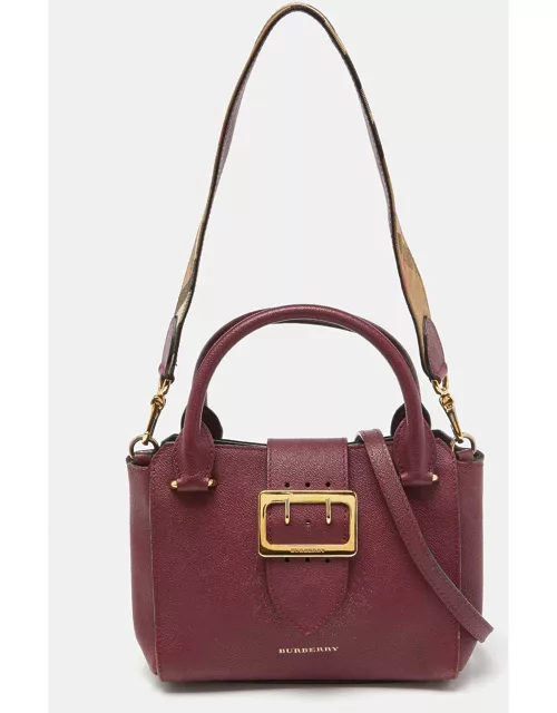 Burberry Burgundy Grained Leather Small Buckle Tote