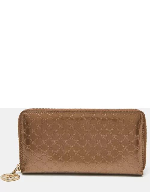 Gucci Bronze Guccissima Patent Leather Zip Around Wallet