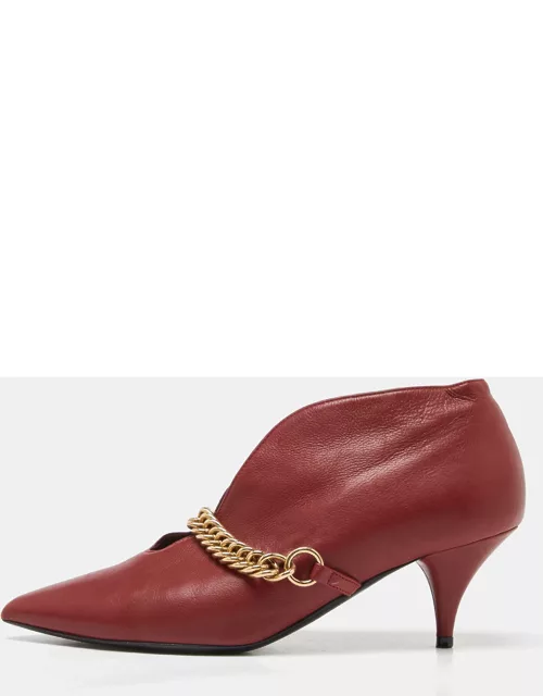 Burberry Red Leather Bronwen Chain Embellished Pointed Toe Ankle Bootie