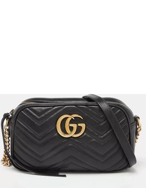 Gucci Black Matelassé Leather GG Marmont Camera Crossbody Bag