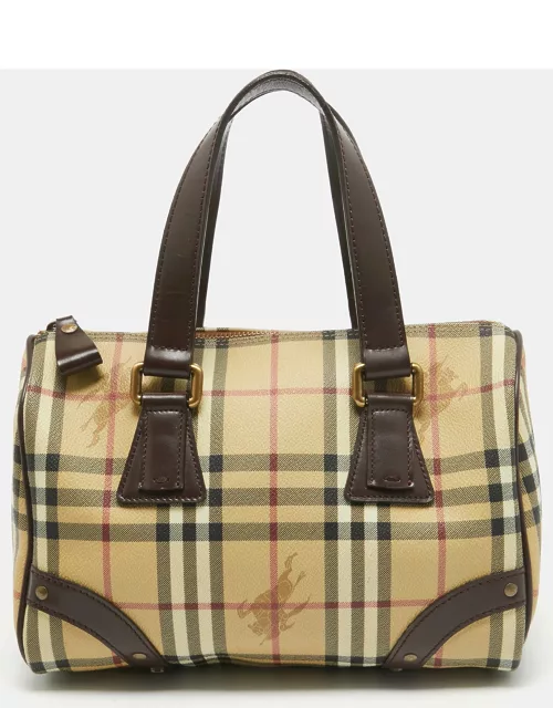 Burberry Dark Brown/Beige Haymarket Coated Canvas and Leather Chester Bowling Bag