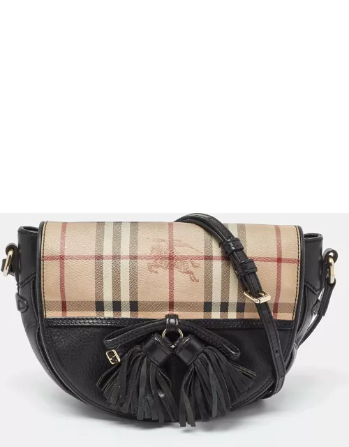 Burberry Black/Beige Haymarket Coated Canvas and Leather Maydown Crossbody Bag