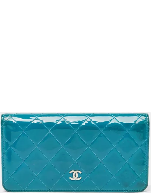 Chanel Teal Quilted Patent Leather L Yen Wallet