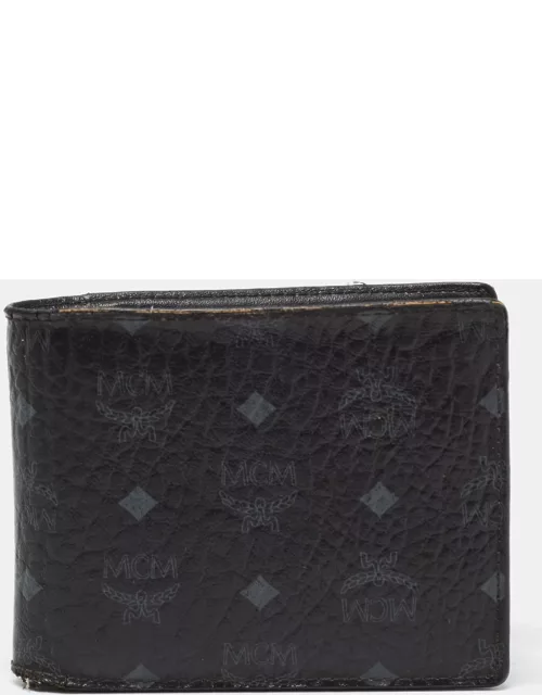 MCM Black Visetos Coated Canvas Bifold Compact Wallet