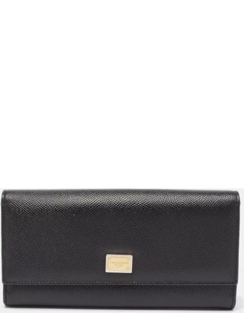 Dolce & Gabbana Black Leather Flap Continental Wallet