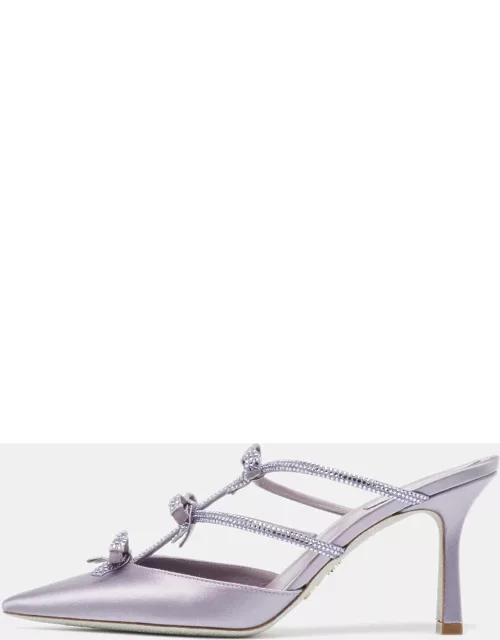 René Caovilla Purple Satin Bow Detail Crystal Embellished Strass Mule