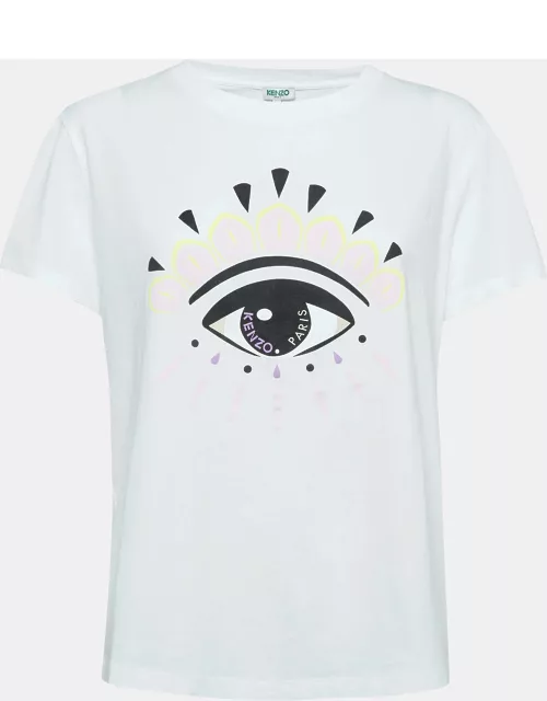 Kenzo White Eye Print Cotton Knit Crew Neck T-Shirt