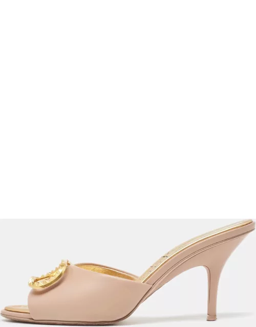 Valentino Dusty Pink Leather VLogo Slide Sandal