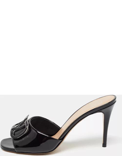 Valentino Black Patent Leather VLogo Slide Sandal