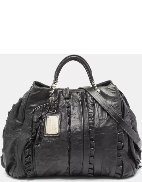 Dolce & Gabbana Black Leather Ruffle Miss Brooke Bag