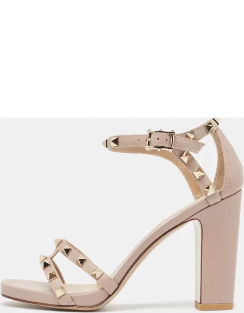 Valentino Pink Leather Rockstud Ankle Strap Sandal