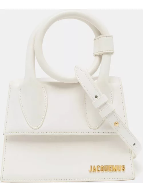 Jacquemus White Leather Le Chiquito Noeud Top Handle Bag
